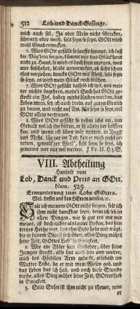 VIII. Abtheilung Handelt vom Lob, Danck und Preis an Gott.