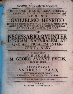 De necessario, qui inter logicam naturalem atque artificialem intercedit, nexu