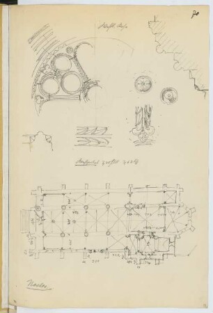Eglise, Nesles: Grundriss, Details (aus: Skizzen- und Fotoalbum 10)