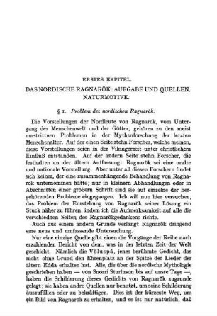 Erstes Kapitel. Das Nordische Ragnarök: Aufgabe und Quellen. Naturmotive.