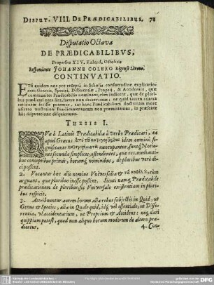Disputatio Octava De Praedicabilibus