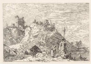 Landschaft mit betendem Pilger, aus der Folge "Vedute altre prese da i luoghi altre ideate da Antonio Canal"