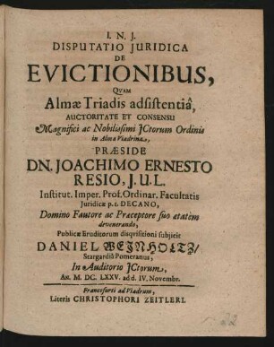 Disputatio Iuridica De Evictionibus