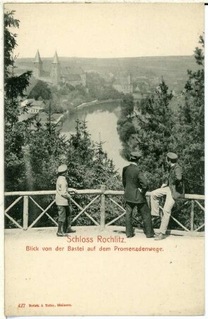 Rochlitz. Schloss Rochlitz. Blick von der Bastei auf den Promenadenweg