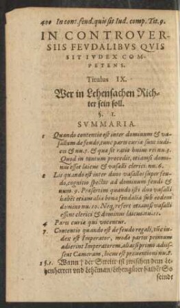 In Controversiis Feudalibus Quis Sit Iudex Competens. Titulus IX. Wer in Lehensachen Richter sein soll.