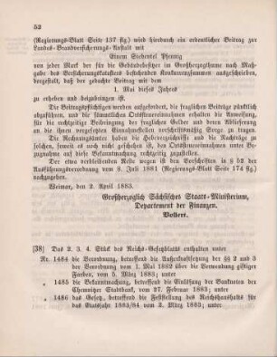 38. Das 2., 3., 4. Stück des Reichs-Gesetzblatts enthalten unter ...