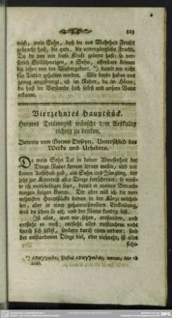Vierzehntes Hauptstück. Hermes Trismegist wünscht dem Aeskulap richtig zu denken
