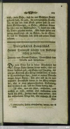 Vierzehntes Hauptstück. Hermes Trismegist wünscht dem Aeskulap richtig zu denken
