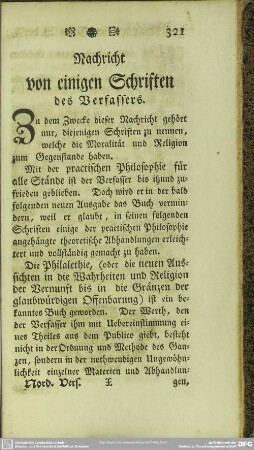 Nachricht von einigen Schriften des Verfassers