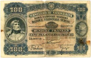 Geldschein, 100 Franken, 1.1.1918