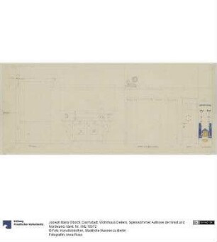 Darmstadt, Wohnhaus Deiters, Speisezimmer, Aufrisse der West und Nordwand