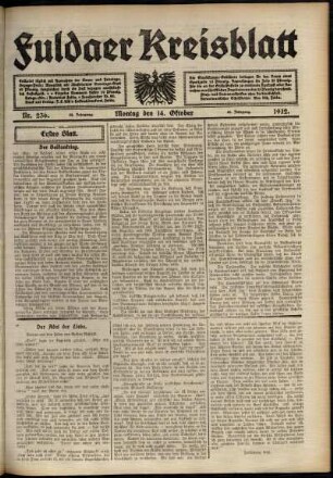 Erste Ausgabe vom Montag, den 14. Oktober 1912.