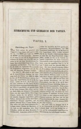 Einrichtung und Gebrauch der Tafeln.