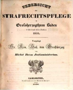 Übersicht der Strafrechtspflege im Großherzogthum Baden, 1834