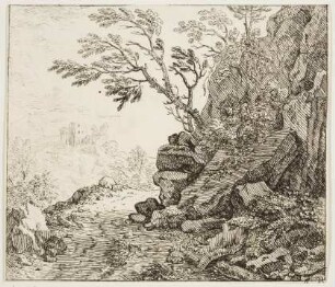 Landschaft mit einem auf einem Felsen wachsenden Baum