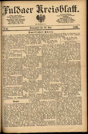 Erste Ausgabe vom Samstag, den 23. Mai 1896.