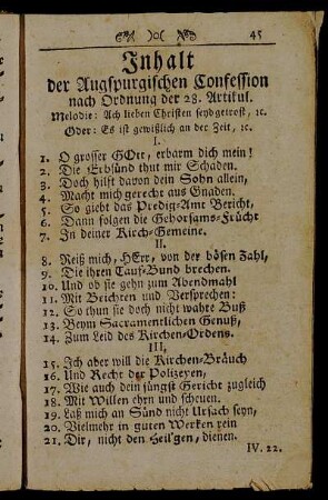 Inhalt der Augspurgischen Confession nach Ordnung der 28. Artikul