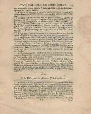 XX. De la milice, des fortifications & de l'artillerie