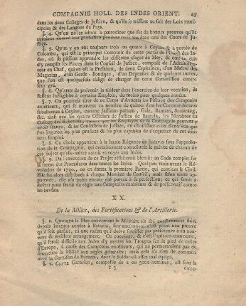 XX. De la milice, des fortifications & de l'artillerie