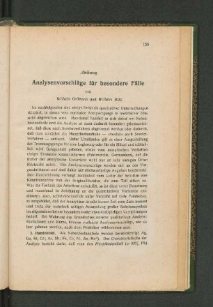 Analysenvorschläge für besondere Fälle