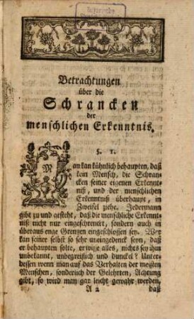 Georg Friedrich Meiers ... Betrachtungen über die Schrancken der menschlichen Erkentnis