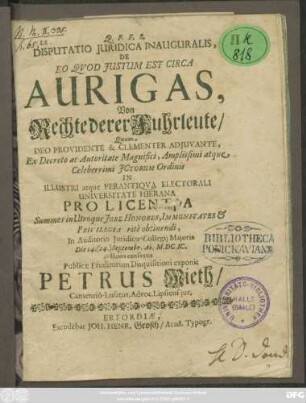Disputatio Iuridica Inauguralis, De Eo Quod Iustum Est Circa Aurigas