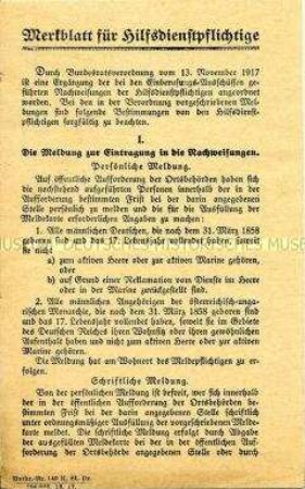 Bestimmungen über den militärischen Hilfsdienst
