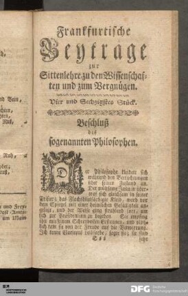 Vier und Sechzigstes Stück. Beschluß des sogenannten Philosophen.