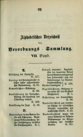 Alphabetisches Verzeichniß der Verordnungs-Sammlung VII. Band