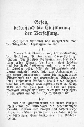 Gesetz, betreffend die Einführung der Verfassung.