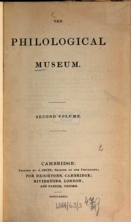 The philological museum, 2. (1833). - IV, 706 S.
