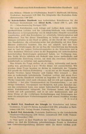 115-116 [Rezension] Peil, Rudolf, Handbuch der Liturgik für Katecheten und Lehrer