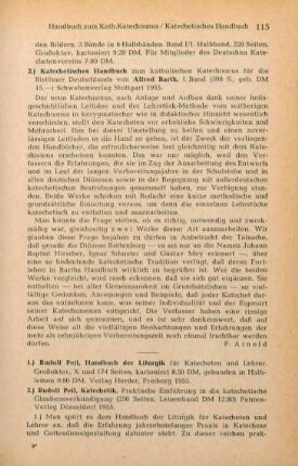 115-116 [Rezension] Peil, Rudolf, Handbuch der Liturgik für Katecheten und Lehrer