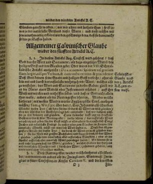 Allgemeiner Calvinischer Glaube wieder den fünfften Artickel A. C.