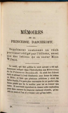 Mémoires de la princesse Daschkoff, dame d'honneur de Catherine II. impératrice de toutes les Russies : avec la correspondance de cette impératrice et d'autres lettres, 4