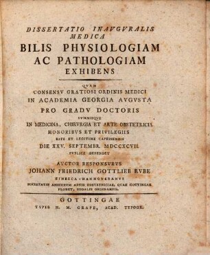 Diss. inaug. med. bilis physiologiam ac pathologiam exhibens