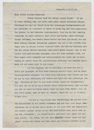 Brief von Eberhard Rogge an Vera Hausmann. Hannover