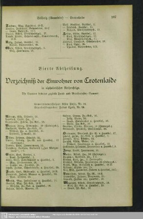 Vierte Abtheilung. Verzeichniß der Einwohner von Crotenlaide