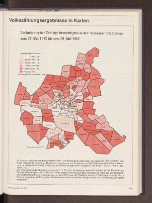 Veränderung der Zahl der Beschäftigten in den Hamburger Stadtteilen vom 27. Mai 1970 bis zum 25. Mai 1987