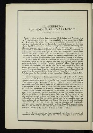 Klingenberg als Ingenieur und als Mensch