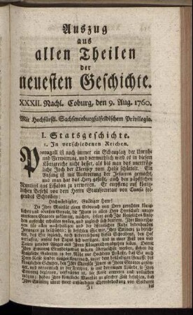 XXXII. Nachl. Coburg, den 9. Aug. 1760.