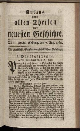 XXXII. Nachl. Coburg, den 9. Aug. 1760.