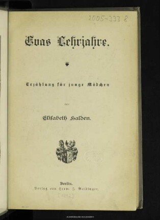 Evas Lehrjahre : Erzählung für junge Mädchen