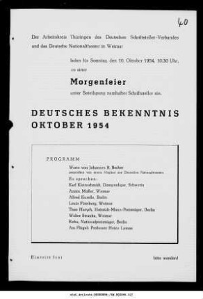 Morgenfeier Deutsches Bekenntnis Oktober 1954