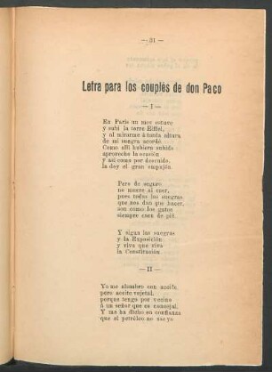 Letra para los couplés de don Paco