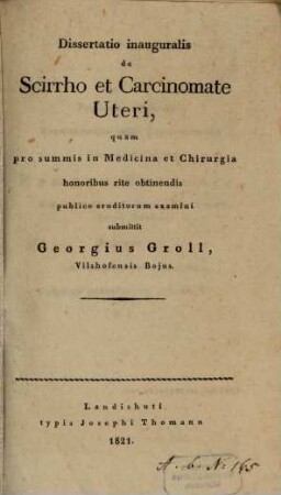 De scirrho et carcinomate uteri : Diss. inaug.