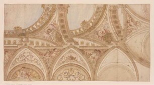 Architekturillusionistischer Deckenentwurf mit Putten und Engeln