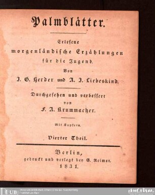 4: Palmblätter : Erlesene morgenländische Erzählungen