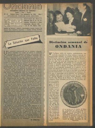 Distinción semanal de Ondania