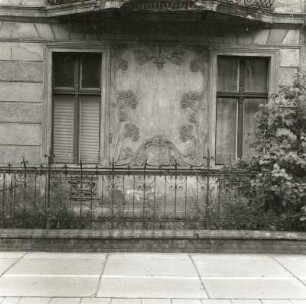 Cottbus, Karlstraße 95. Wohnhaus (E. 19. Jh.). Fenster (EG) und Einfriedung